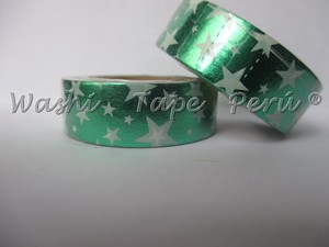 Foil Washi tape 03 Verde/Estrellas