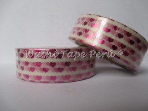 Foil Washi Tape 16 Mini corazón fucsia