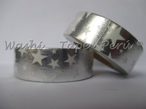 Foil Tape 01  Plateado con estrellas blancas